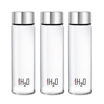 Cello H2O Steelox Glass Water Bottle - Set of 3