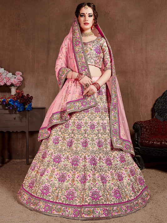 Tulsi Art Pastel Pink Embroidered Taffeta Bridal Wear Lehenga Choli