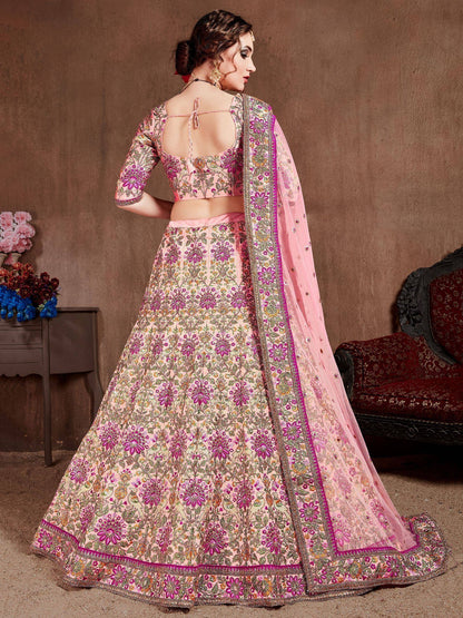 Tulsi Art Pastel Pink Embroidered Taffeta Bridal Wear Lehenga Choli