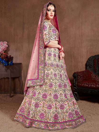 Tulsi Art Pastel Pink Embroidered Taffeta Bridal Wear Lehenga Choli