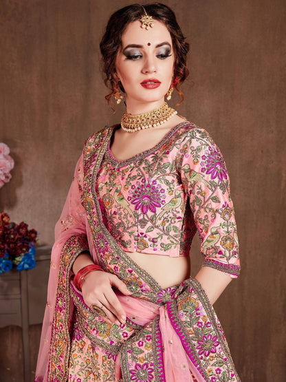 Tulsi Art Pastel Pink Embroidered Taffeta Bridal Wear Lehenga Choli