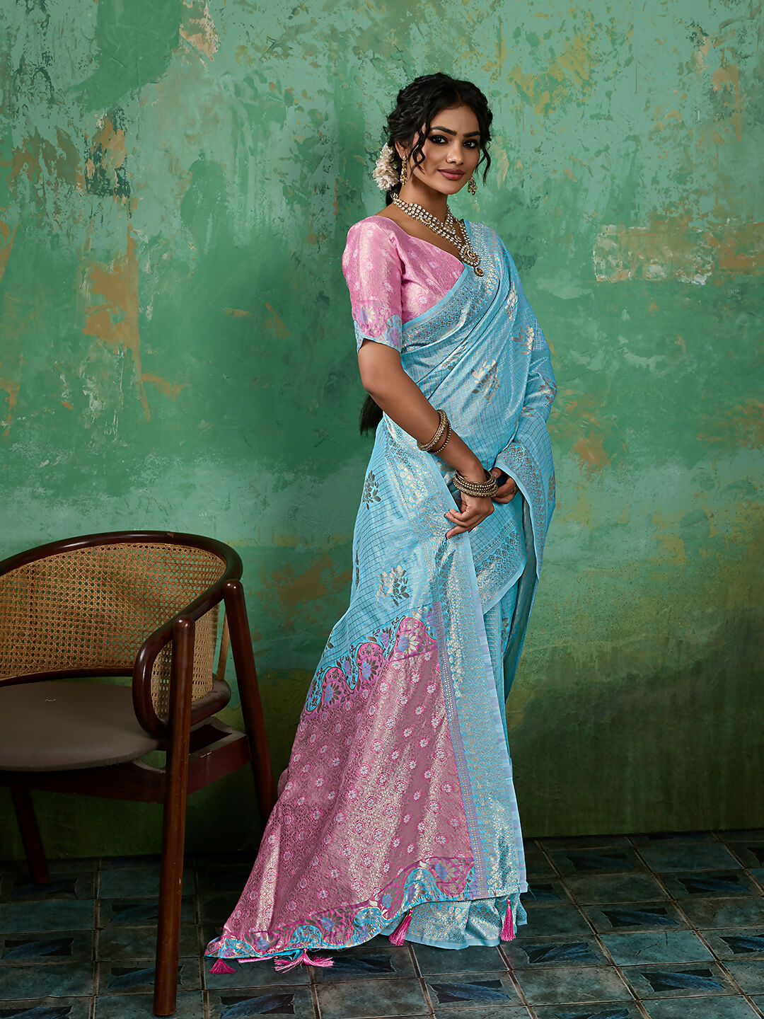 Shree Shyam Fashion Sky Blue Linen Cotton Saree