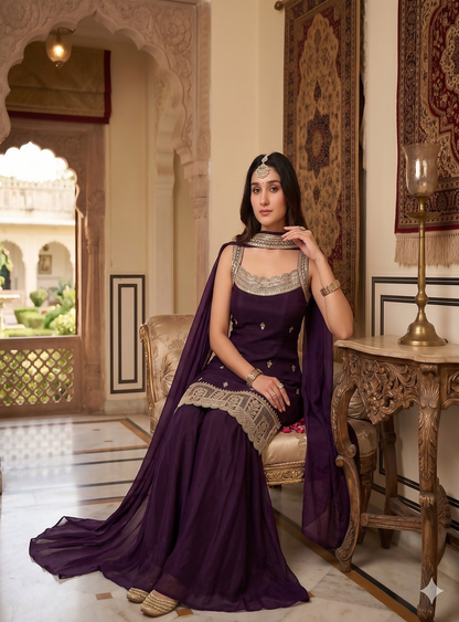 Teeya Creation Elegant Purple Ethnic Suit Set With Dupatta