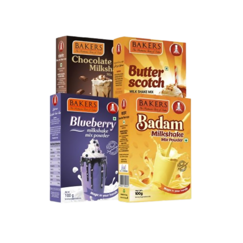 BAKERS Premium Milk Shake Mix - Blueberry, Badam, Butterscotch & Chocolate