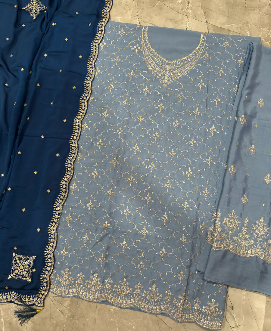 KC Designer Baby Blue 3 Piece Salwar Suit For Women Indian Wear