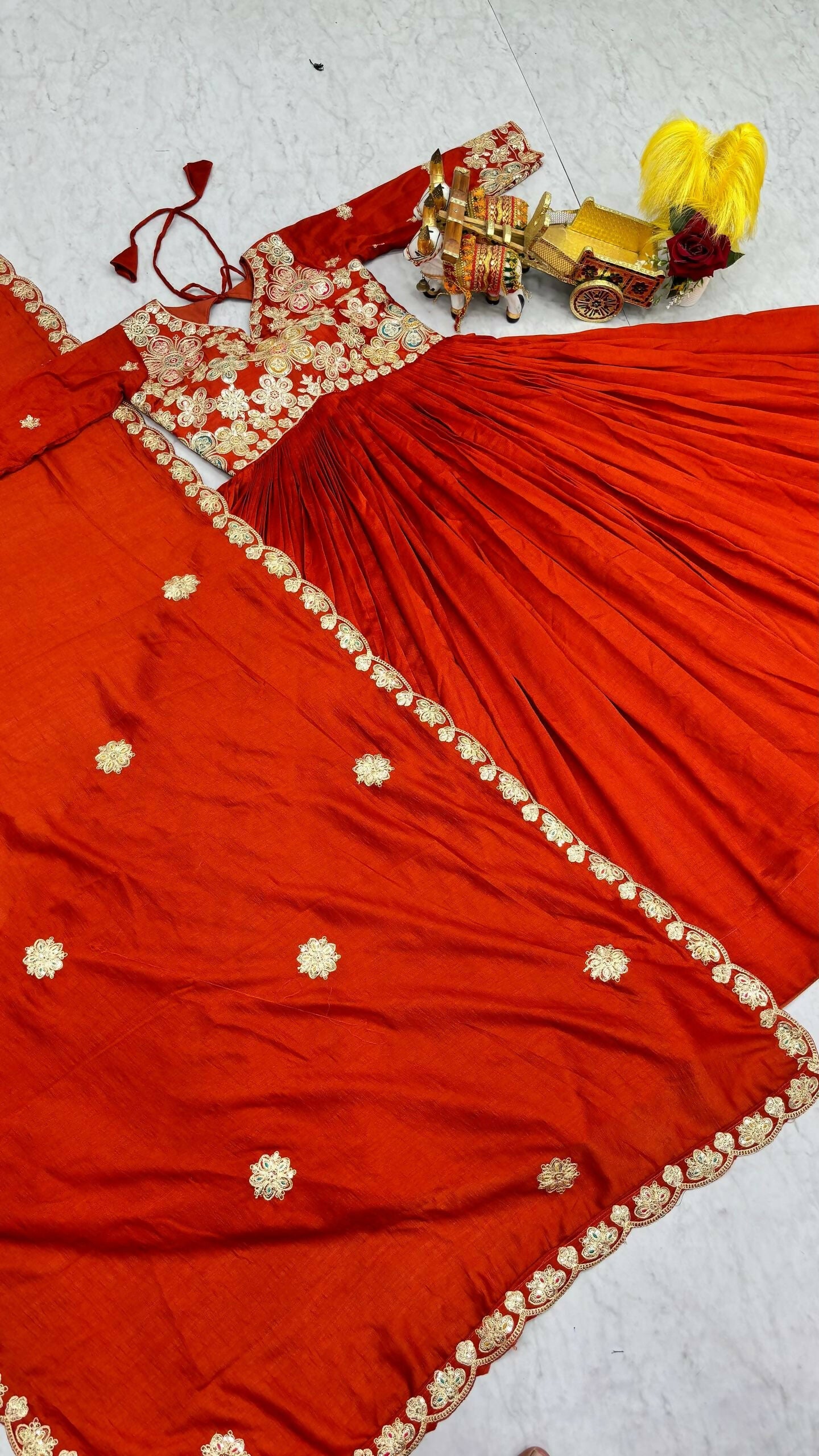 Teeya Creation Womens Casual Party Wear Heavy 5mm Sequence Embroidery Work Orange Gown Set