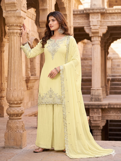 Teeya Creation Womens New Georgette Silk With Heavy Embroiedery With Sequence Work Lemon Kurta Set