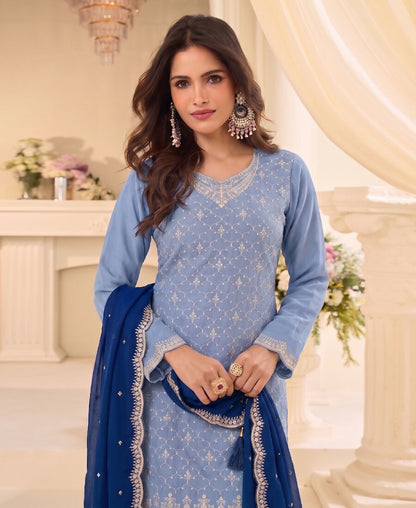 KC Designer Baby Blue 3 Piece Salwar Suit For Women Indian Wear