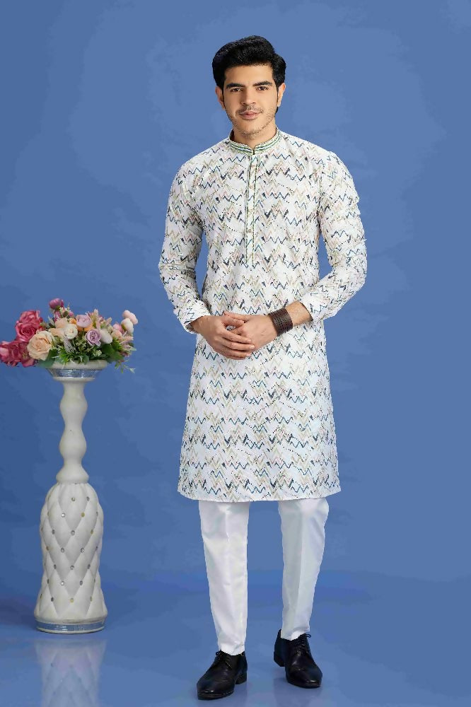 Raivat Ethnic Cotton Embroidery Kurta Pajama In Blue Colour