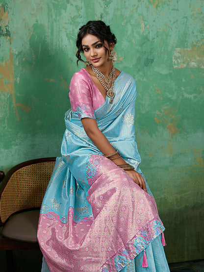 Shree Shyam Fashion Sky Blue Linen Cotton Saree