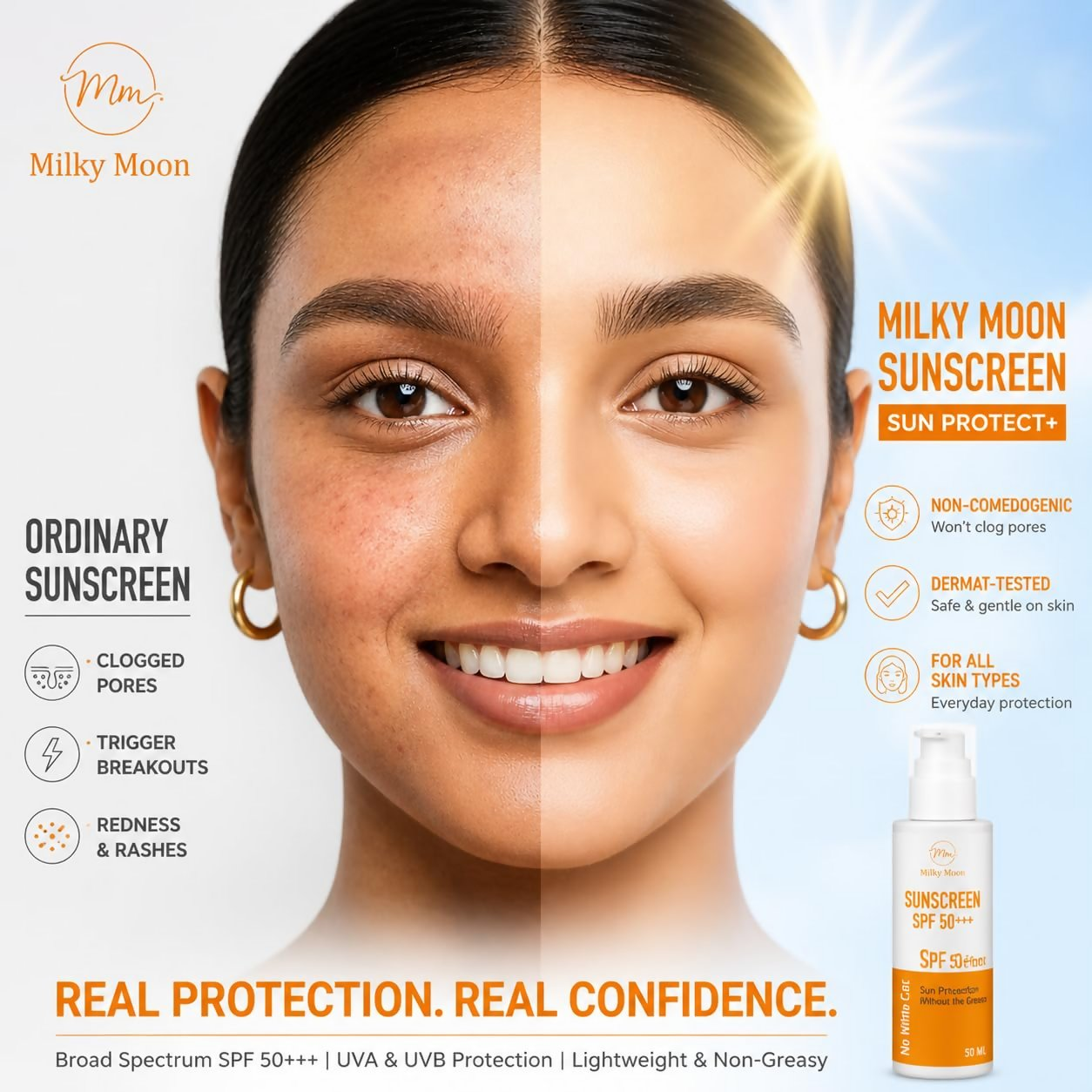 Milky Moon Sunscreen For Oily Skin Spf 50 Pa+++ Lightweight & Non-Greasy