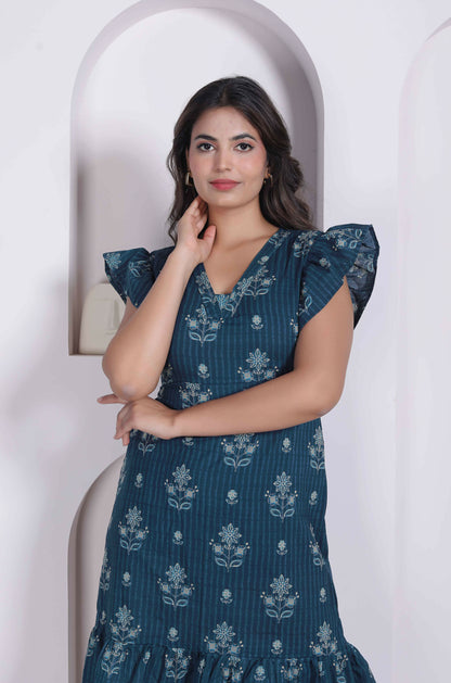 Miravan Women Empire Waist Blue Mini Length Dress