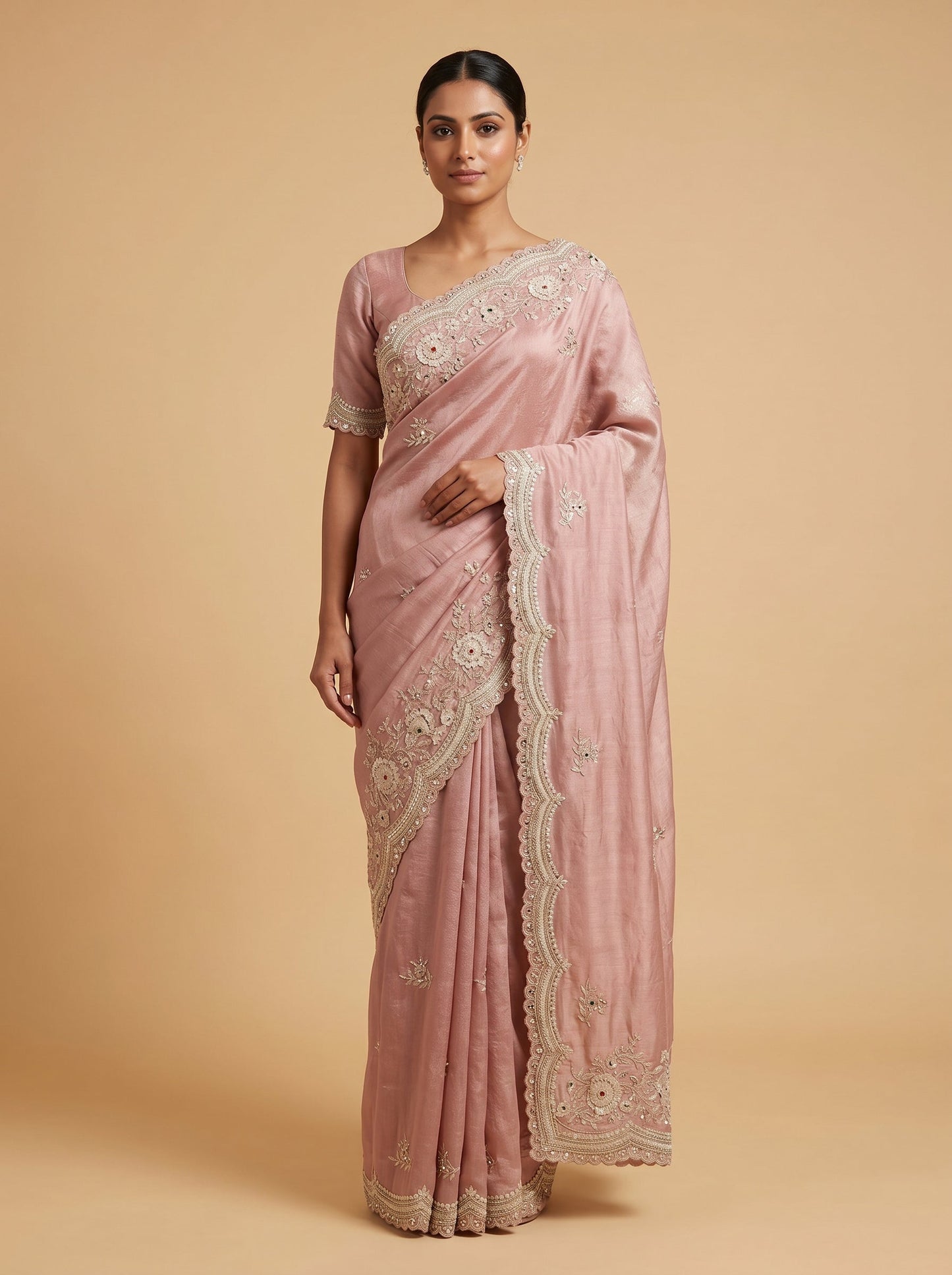 Oat Beige Embroidered Saree