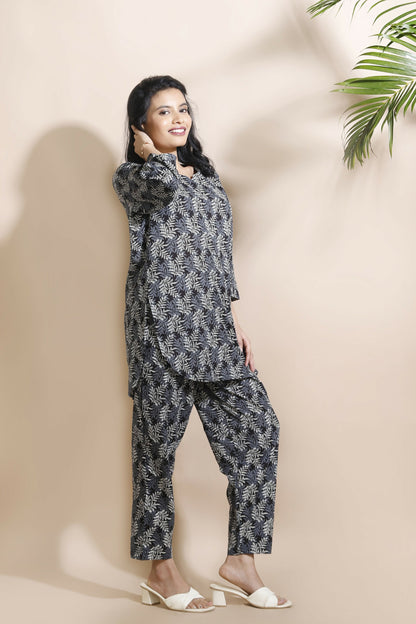 Breathables Abstract Cotton Co-Ord Set  Black