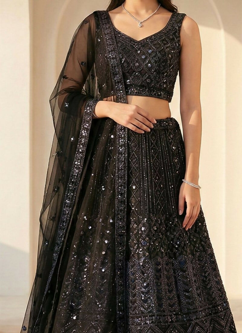 Lehenga Mart Black Net Designer Bollywood Style Wedding Wear Lehenga Choli