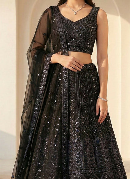 Lehenga Mart Black Net Designer Bollywood Style Wedding Wear Lehenga Choli
