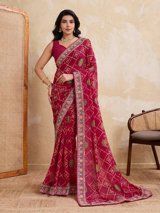 Teeya Creation Womens Stylish Simply Wedding Wear Georgette Saree-Red