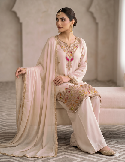 Teeya Creation Designer Baby Pink Festive Palazzo Suit Set with Heavy Embroidery