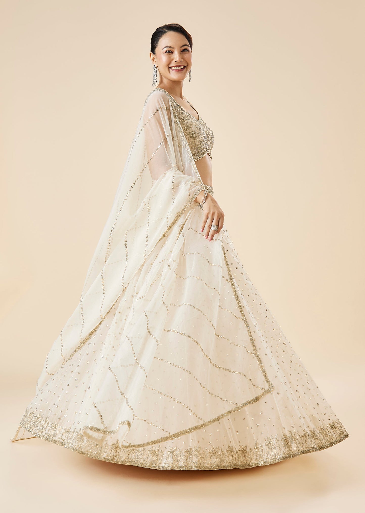 Off White Embroidered Lehenga Set With Dupatta
