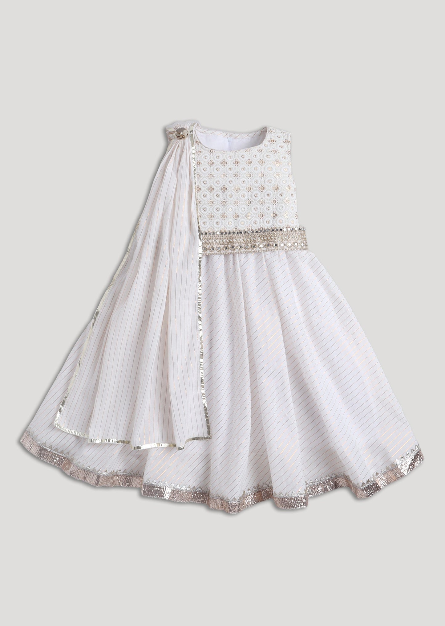 Off White Embroidered Cotton Anarkali