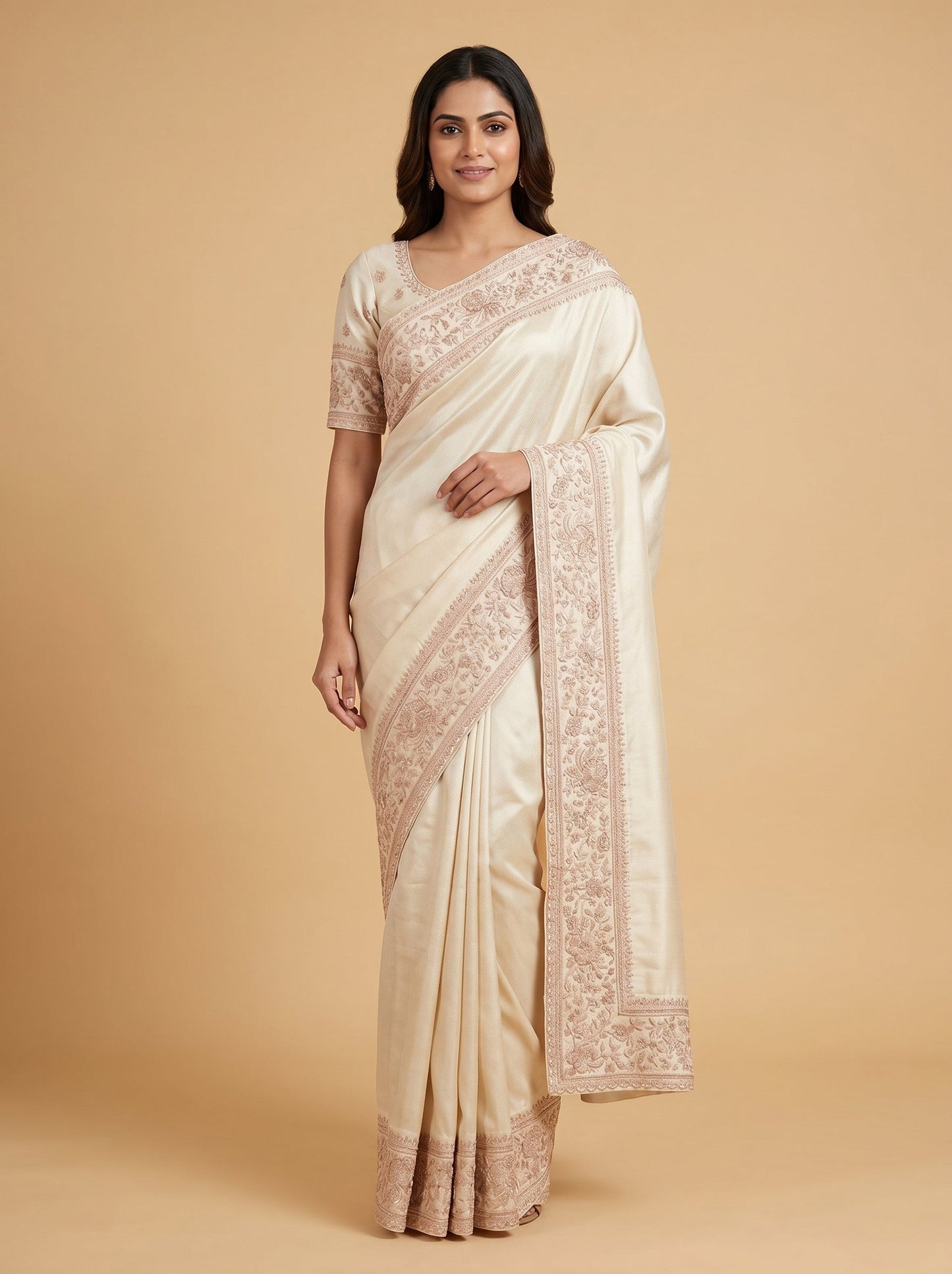 Off White Embroidered Saree with Understated Elegance