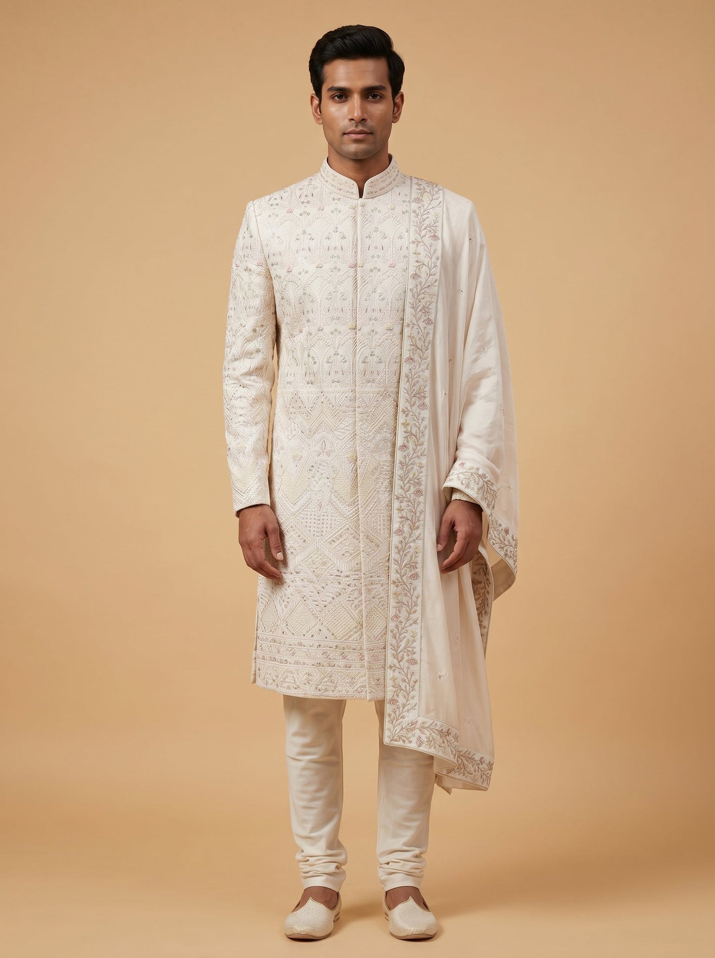 Off White Intricate Embroidered Sherwani