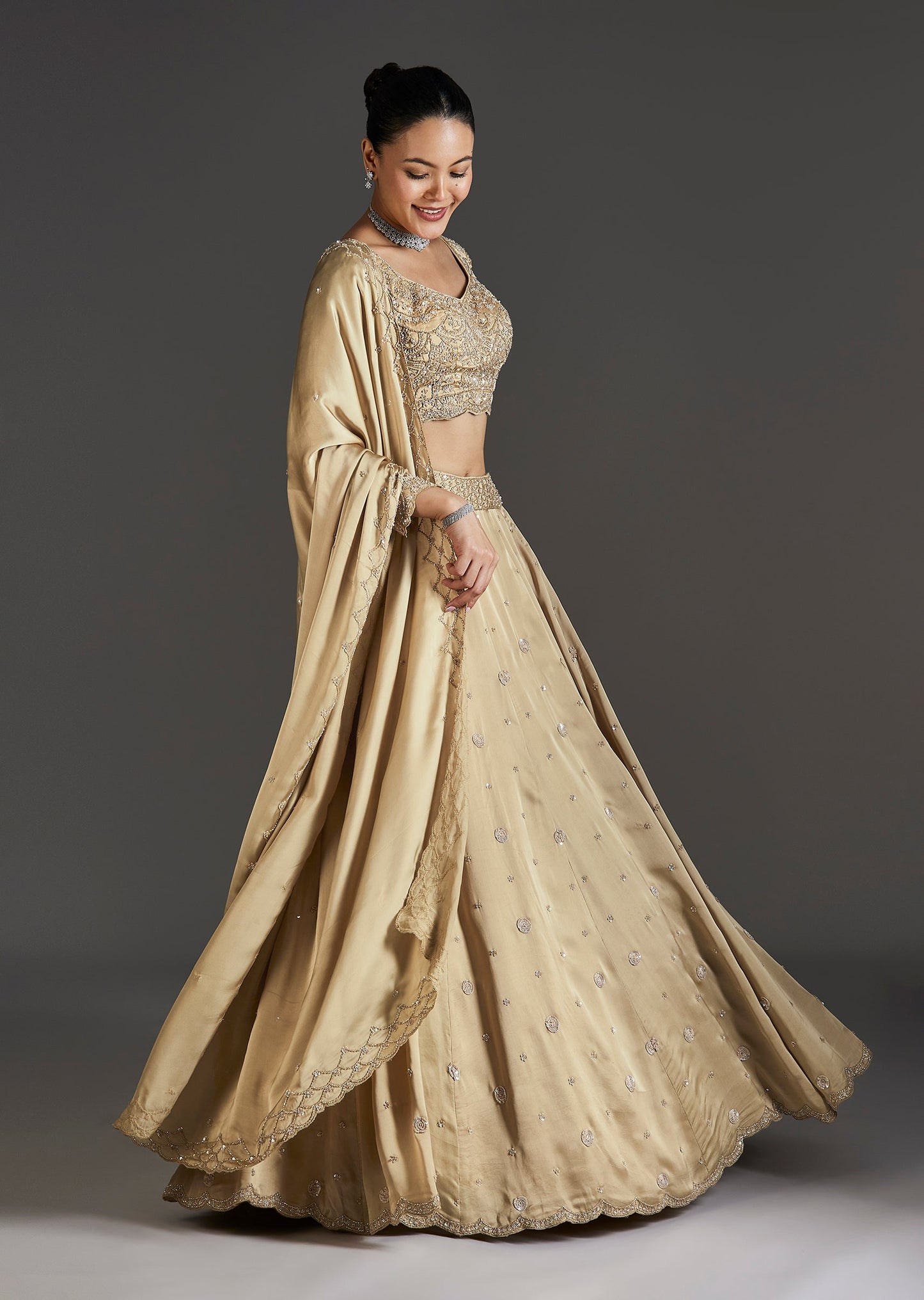 Beige Cut Dana And Sequins Embroidered Lehenga