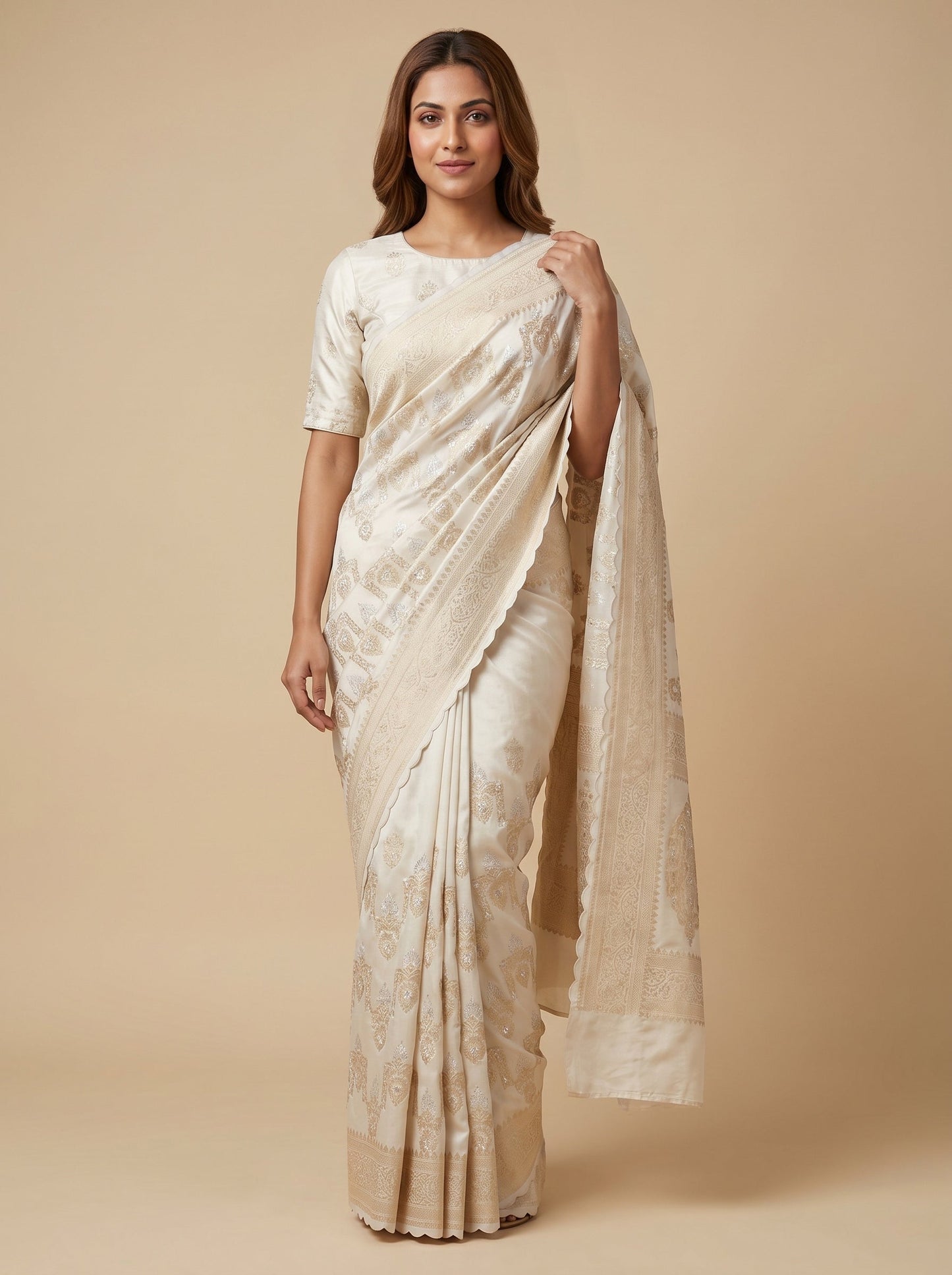 Off White Minimal Charm Handloom Saree