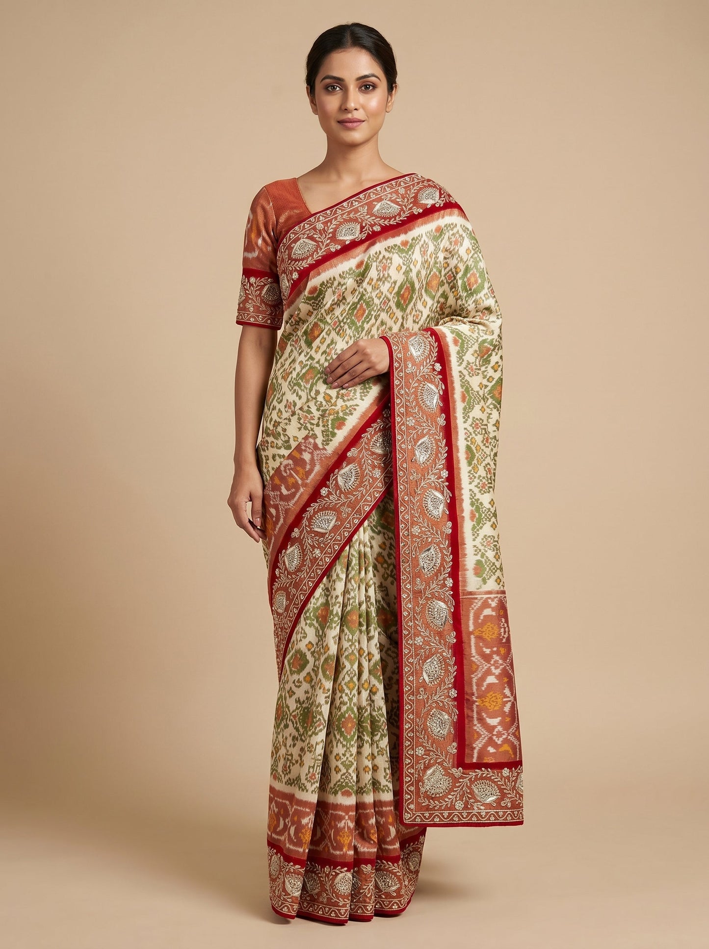 Off White Minimal Craft Embroidered Saree