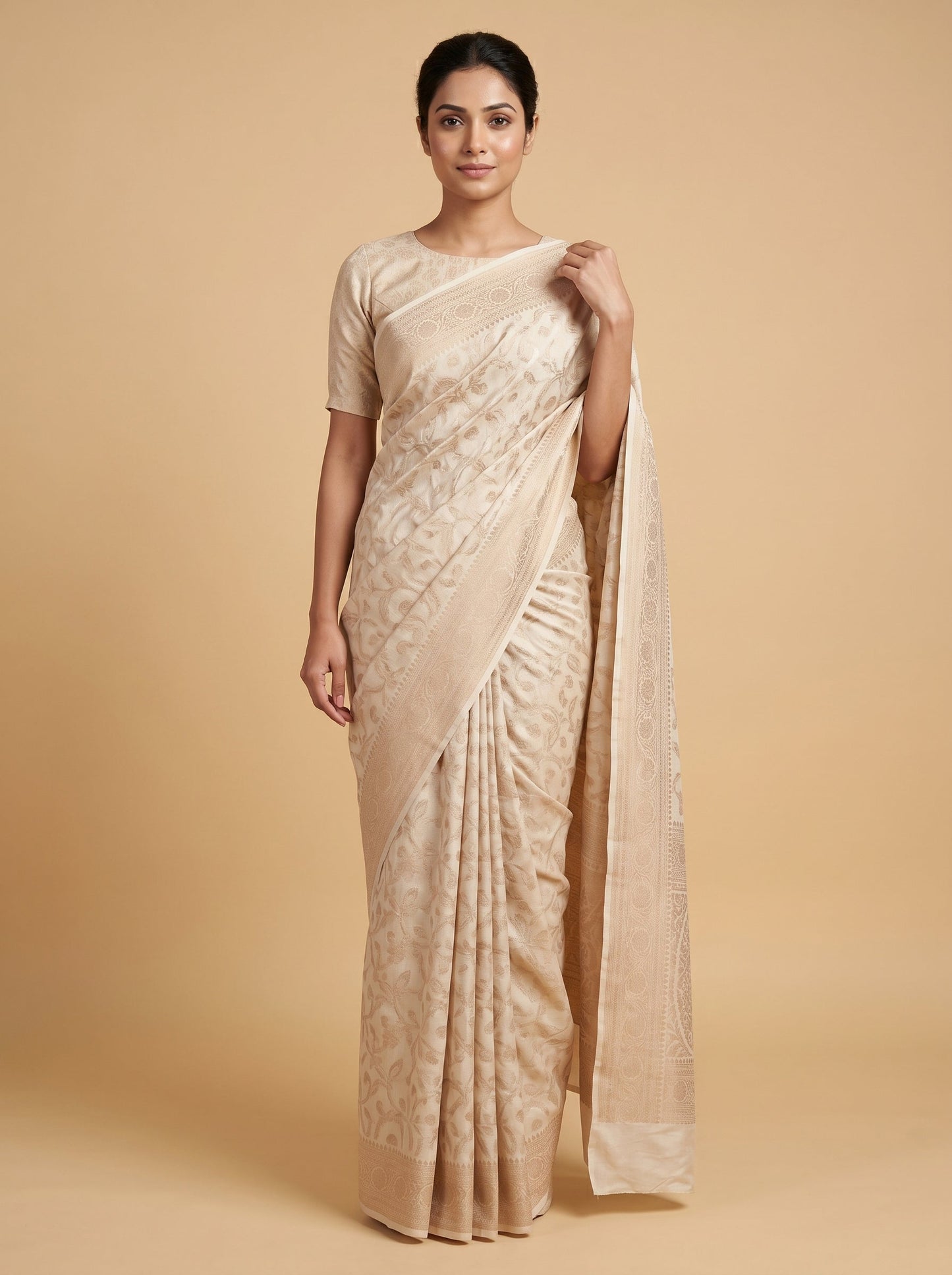 Off White Minimal Grace Handloom Saree