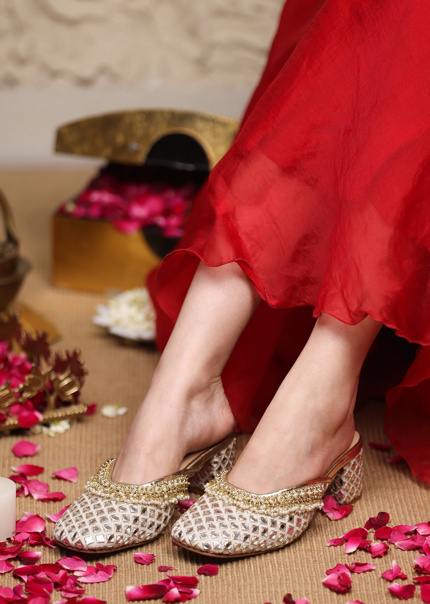 Off-White Mirror Embellished Mules