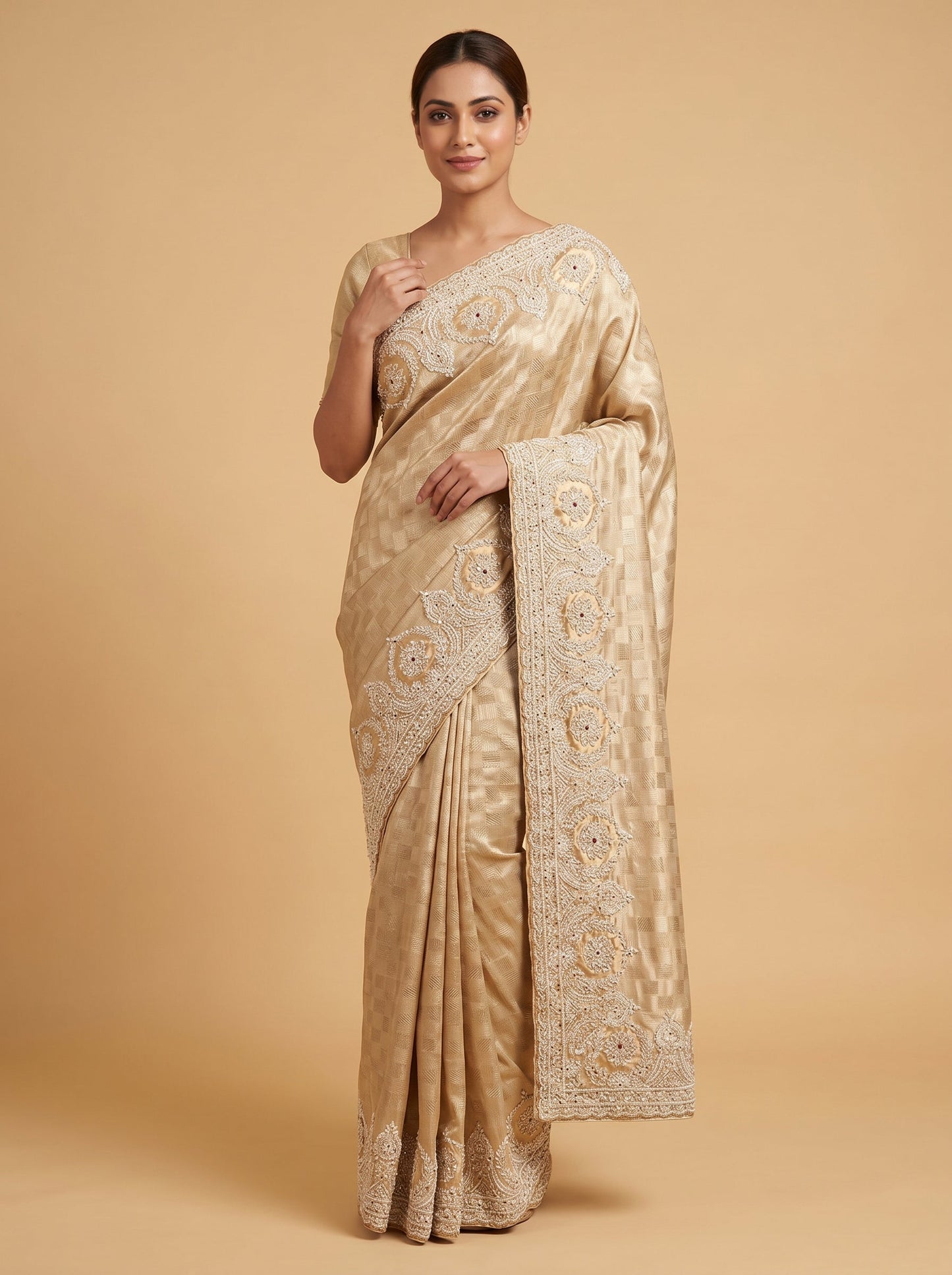 Off White Polished Grace Embroidered Saree