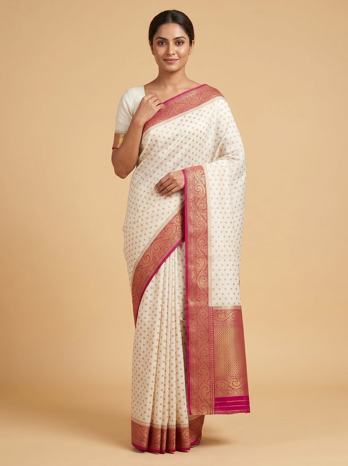 Off White Pure Minimal Handloom Saree