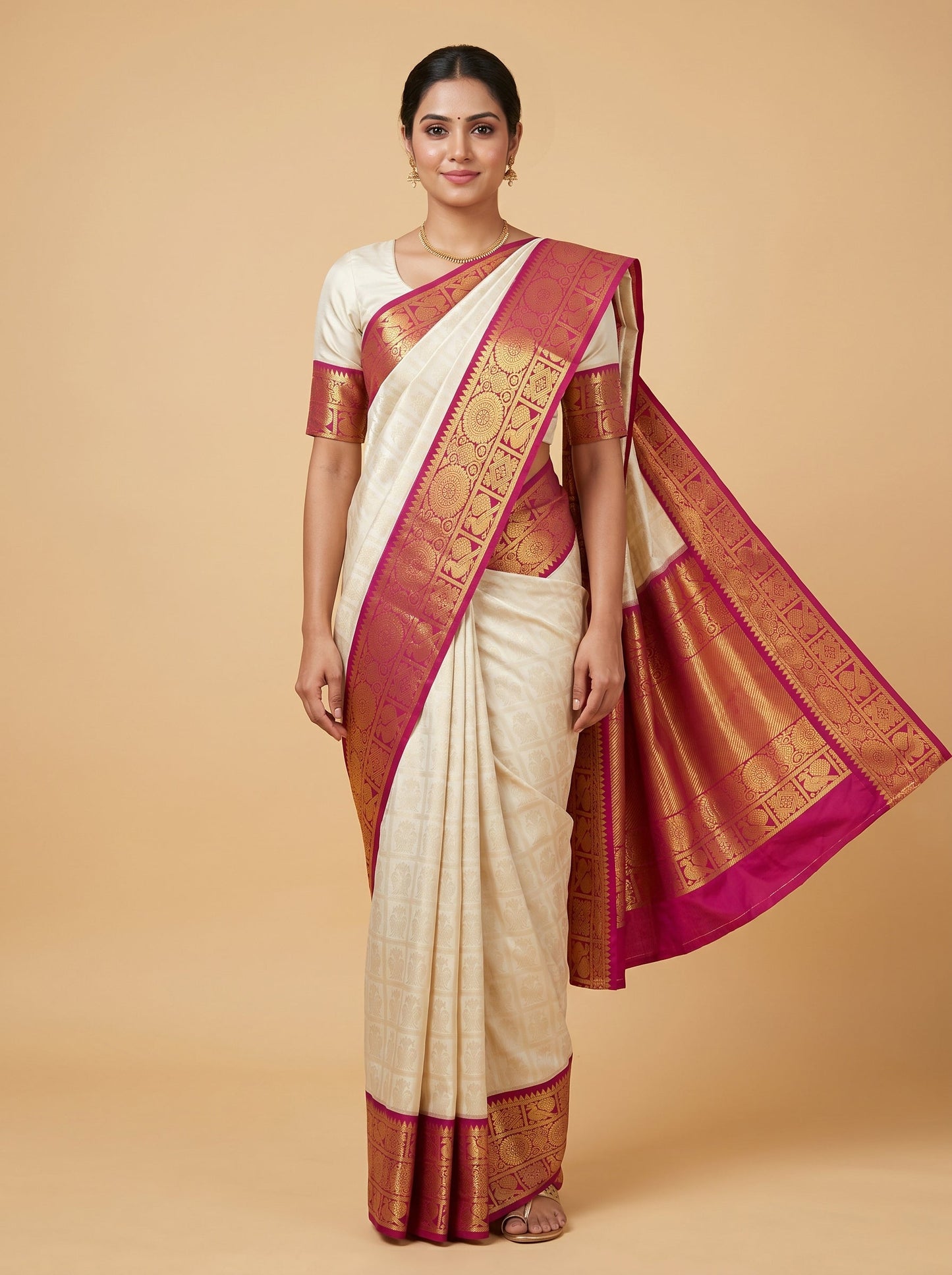 Off White Rani Blend Handloom Saree