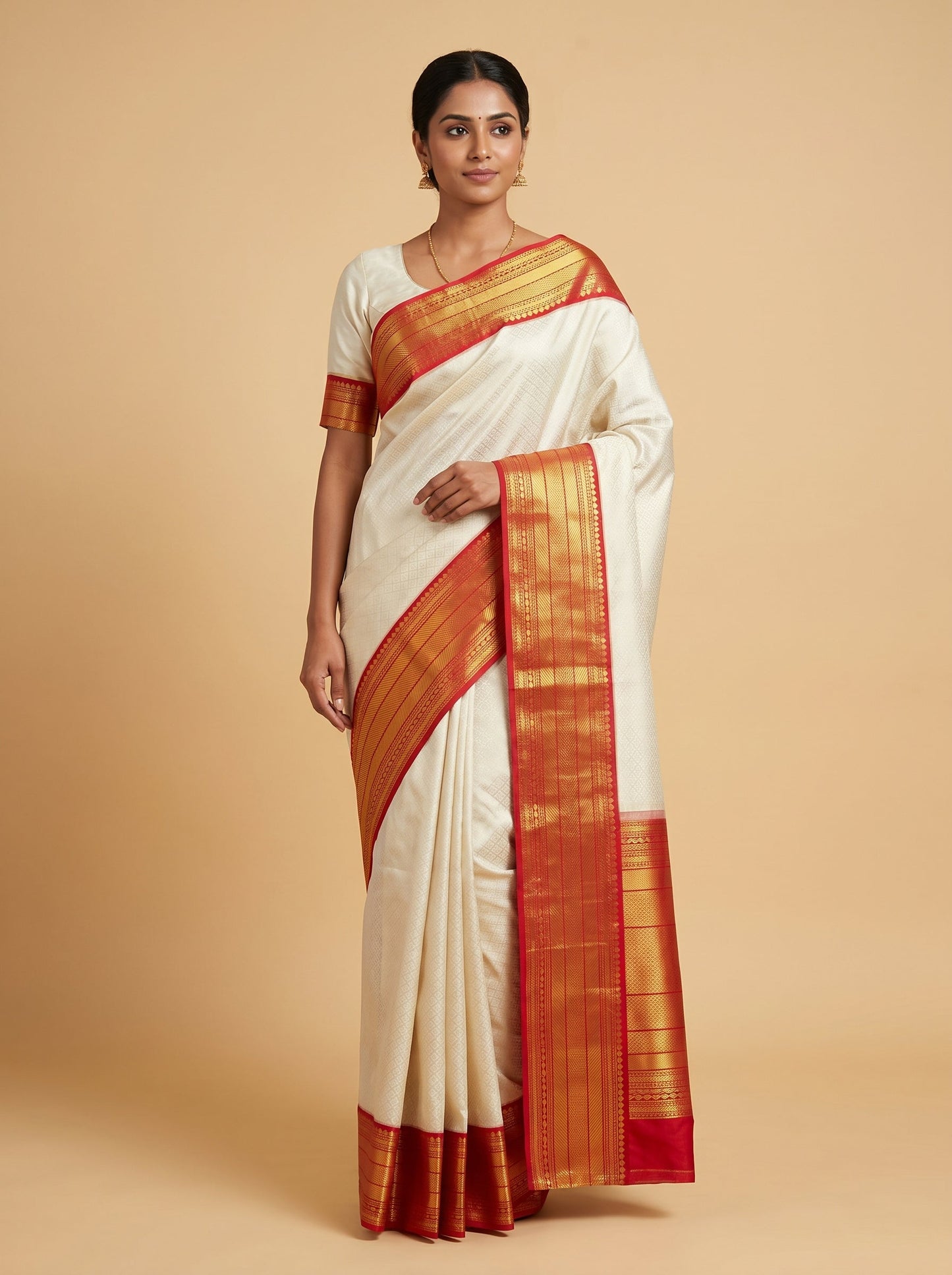 Off White Red Contrast Handloom Saree