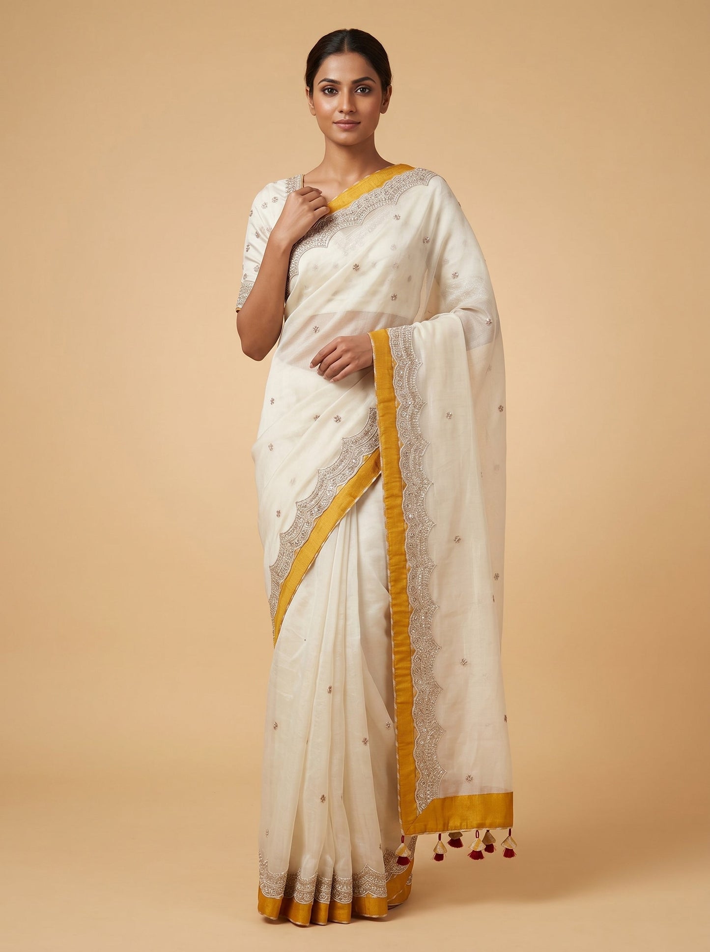 Pencil Grey Structured Embroidered Saree