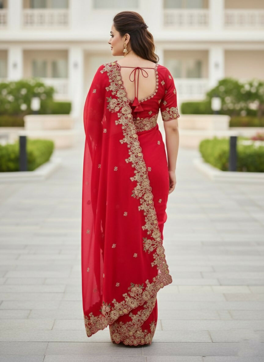 Teeya Creation New Trendy Party Wear Soft Silk Saree-Red