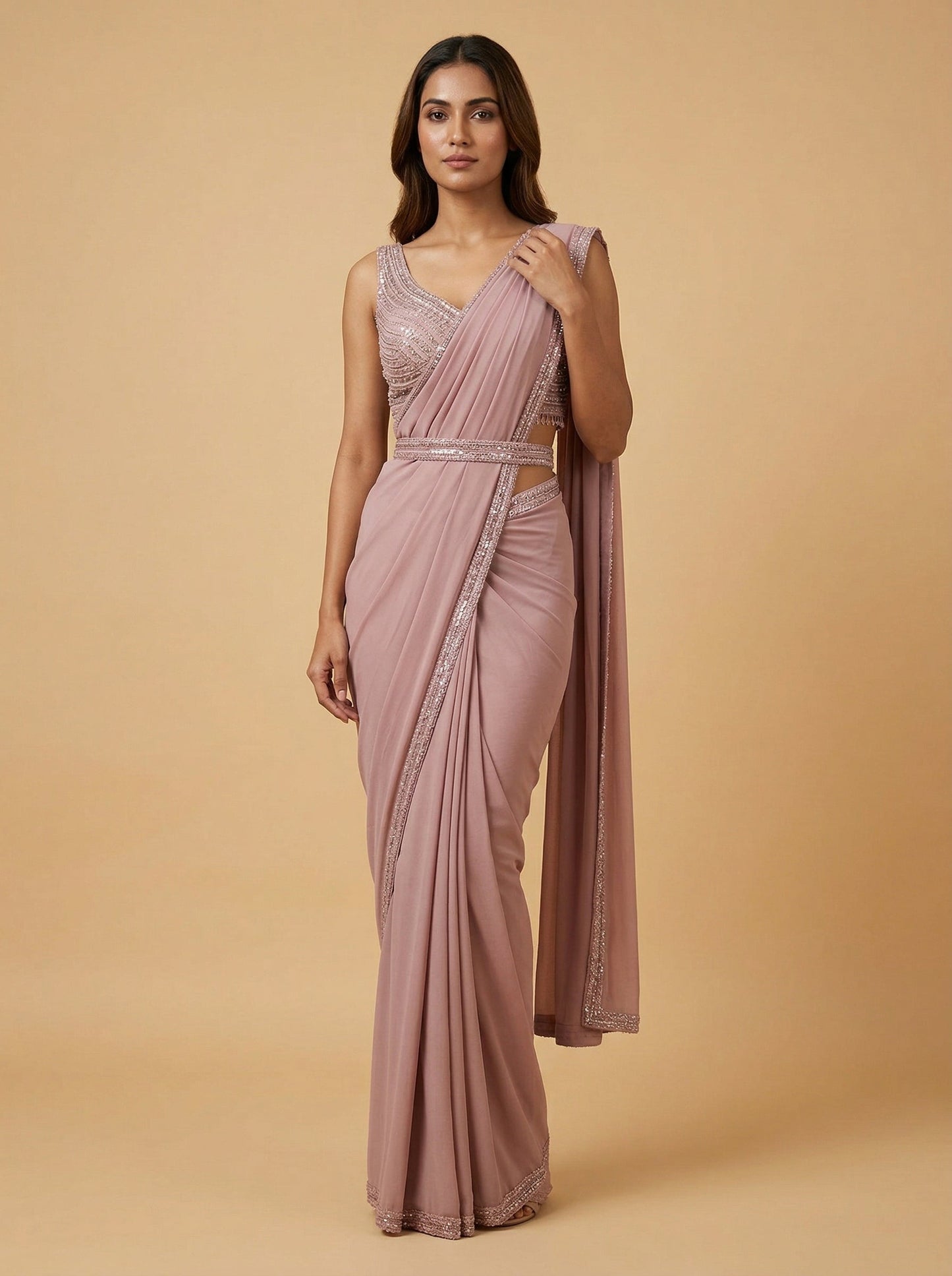 Old Rose Classic Embroidered Saree