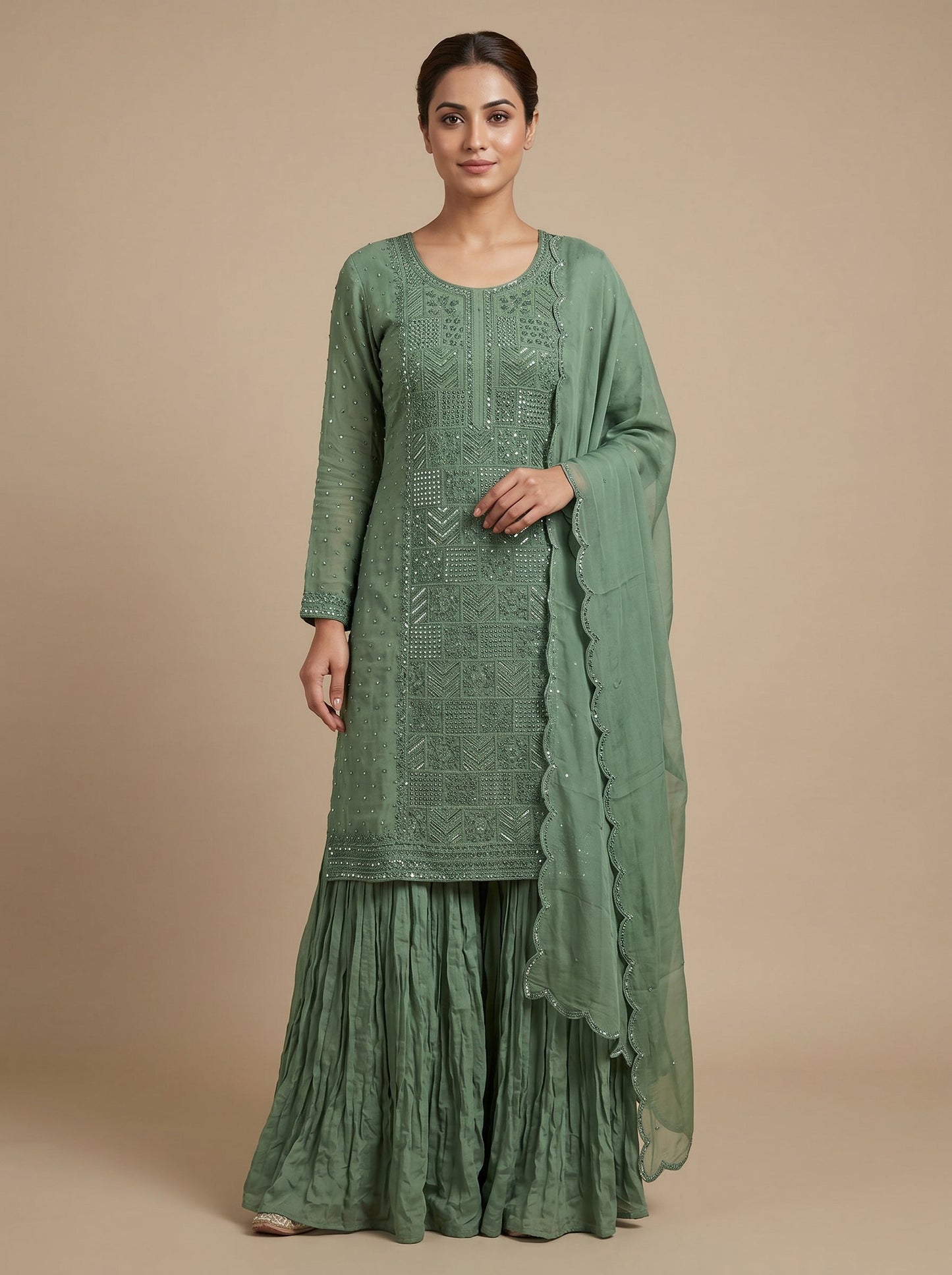 Olive Grove Green Sharara Set