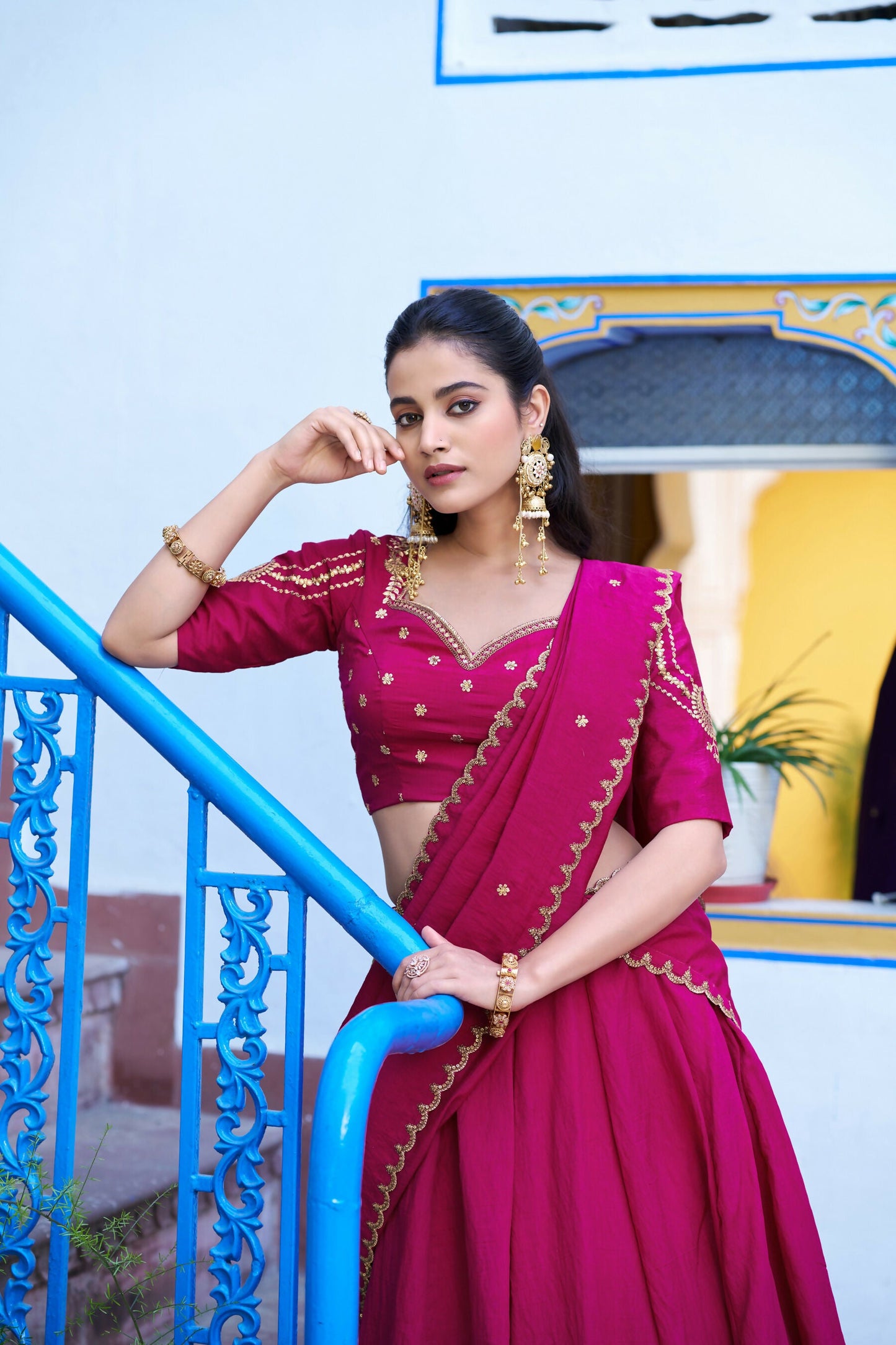 Lorenvalley Fashion Ranipink NC Silk Plain Lehenga Embroidery Work Choli with Dupatta