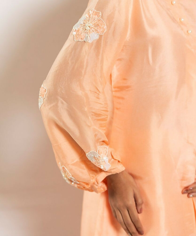 Timaraa Peach Heirloom  Silk Aari Zardosi Co-Ord Set