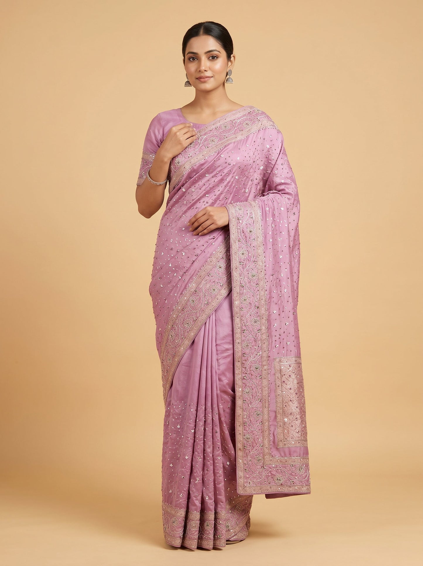 Onion Lace Embroidered Saree