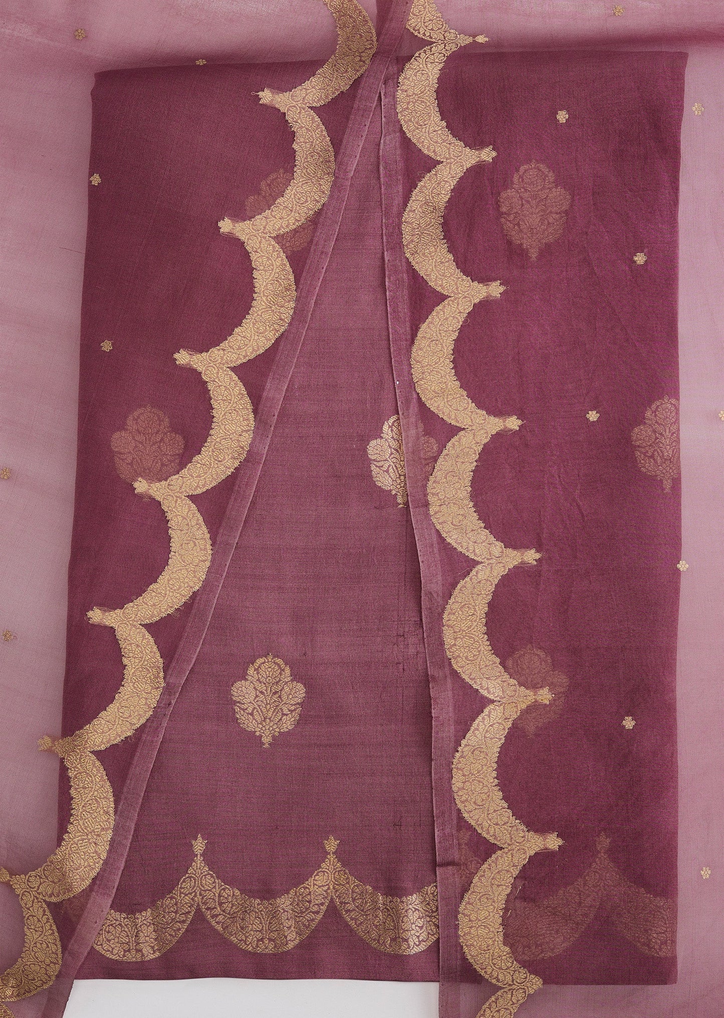 Onion Pink Banarasi Silk Unstitched Suit Set With Dupatta