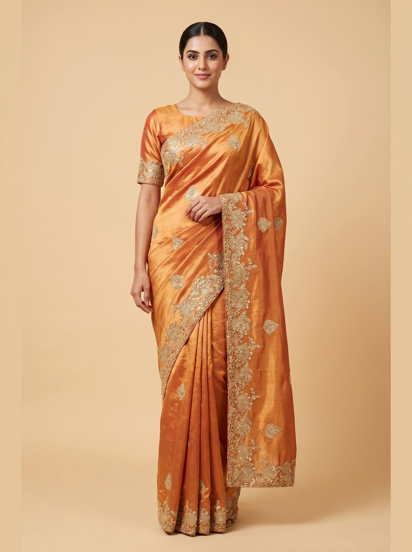 Onion Pink Blush Detail Embroidered Saree