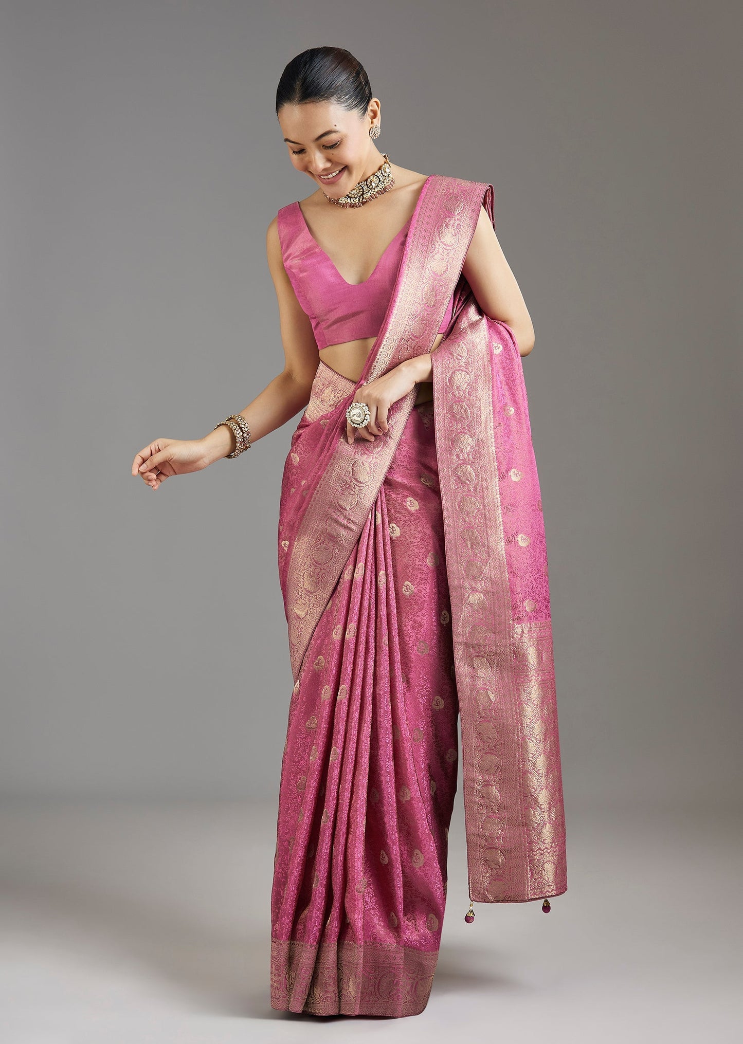 Onion Pink Dola Silk Jacquard Saree