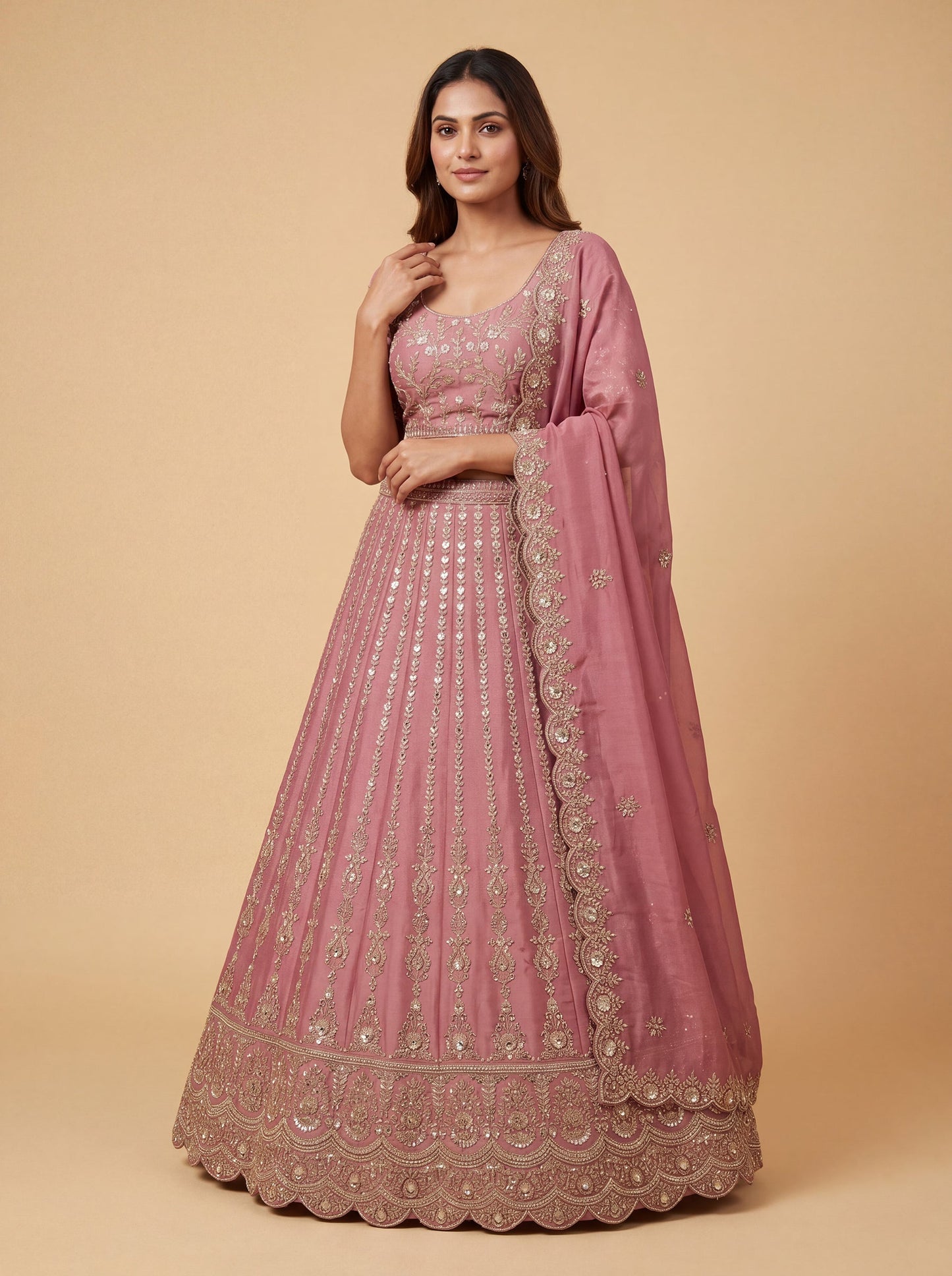 Onion Pink Heritage Lehenga