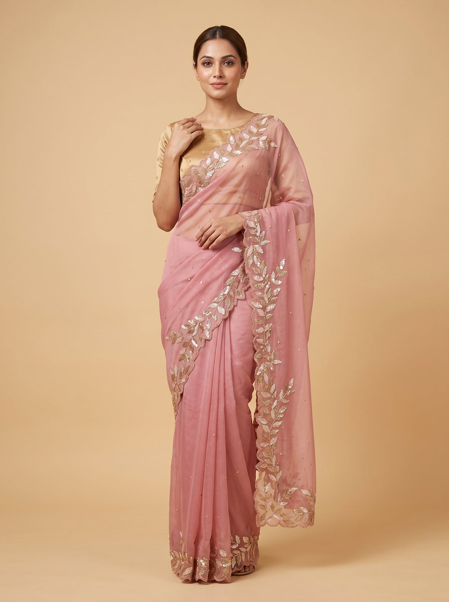 Onion Soft Hue Embroidered Saree