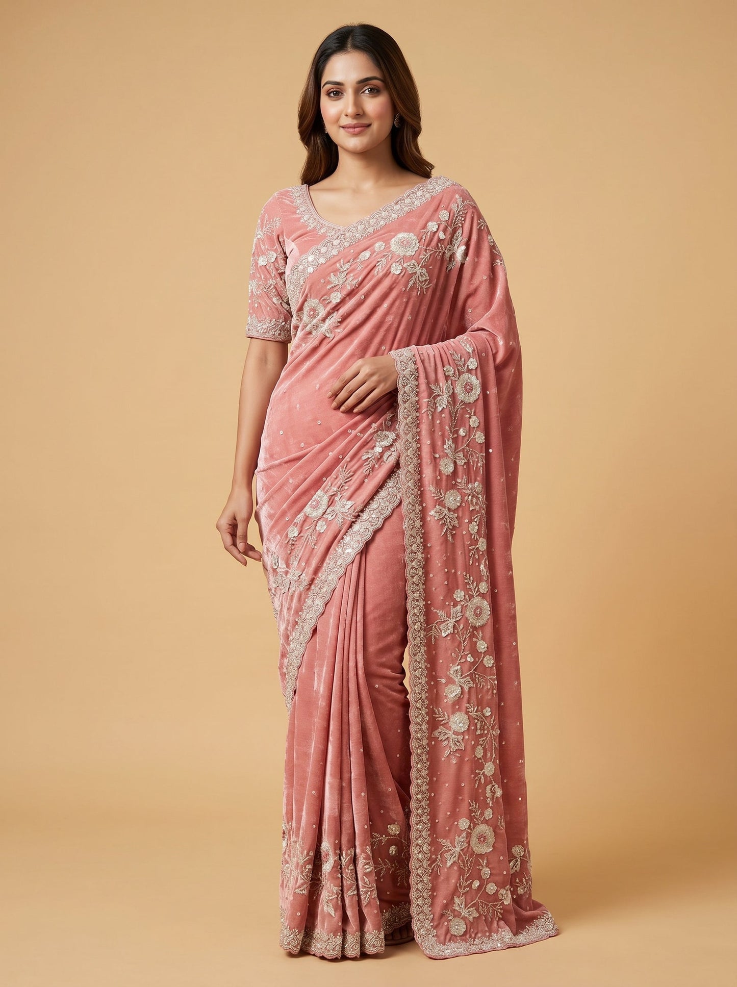 Onion Subtle Embroidered Saree