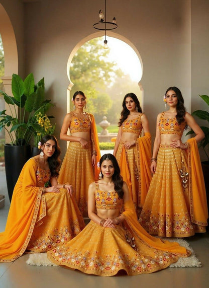 Lehenga Mart Musterd Faux Georgette Designer Bollywood Style Wedding Wear Lehenga Choli
