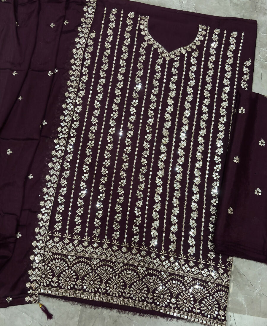 KC Latest Cocktail Wear Wine Chinon Sharara Suit For Women